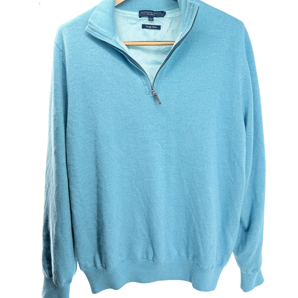 Fairway And Greene Italian Merino Wool Quarter Zip Men's Size Medium Blue/Aqua